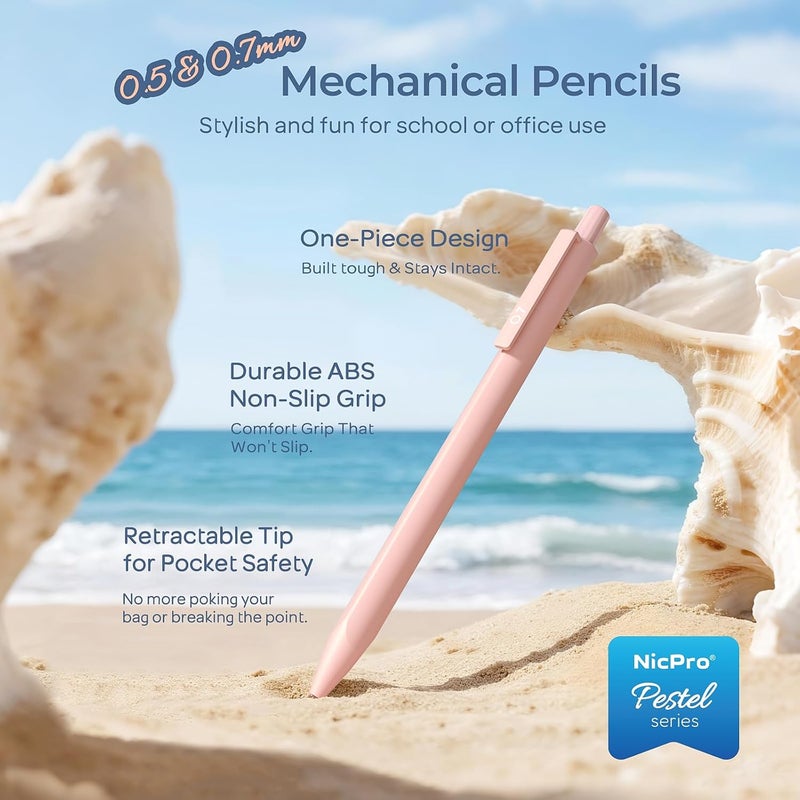 Nicpro 6PCS Pastel Mechanical Pencil Set with Case, Cute Drafting Pencils 0.5mm & 0.7mm with 6 Tubes HB Lead Refills, Erasers, Eraser Refills, Aesthetic School Supplies for Girls Drawing Sketching - Image 2